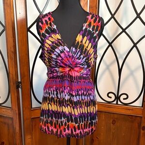 Luxe Multicolor V-Neck Twist-Front Camisole in Purple, Pink, Yellow & Black